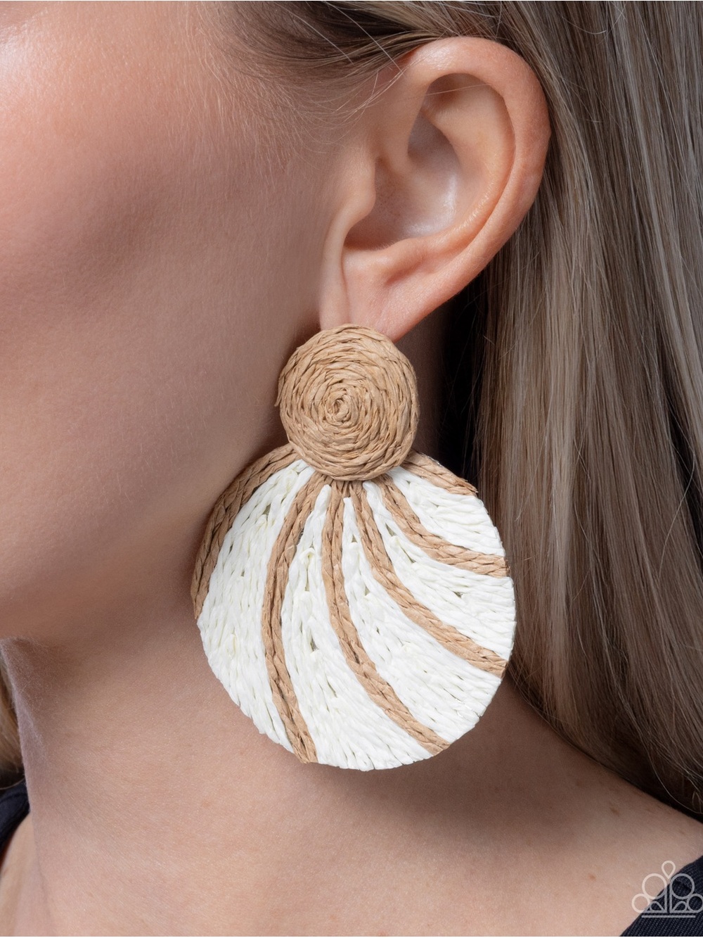 paparazzi White & Tan Spiral Straw Drop Earrings